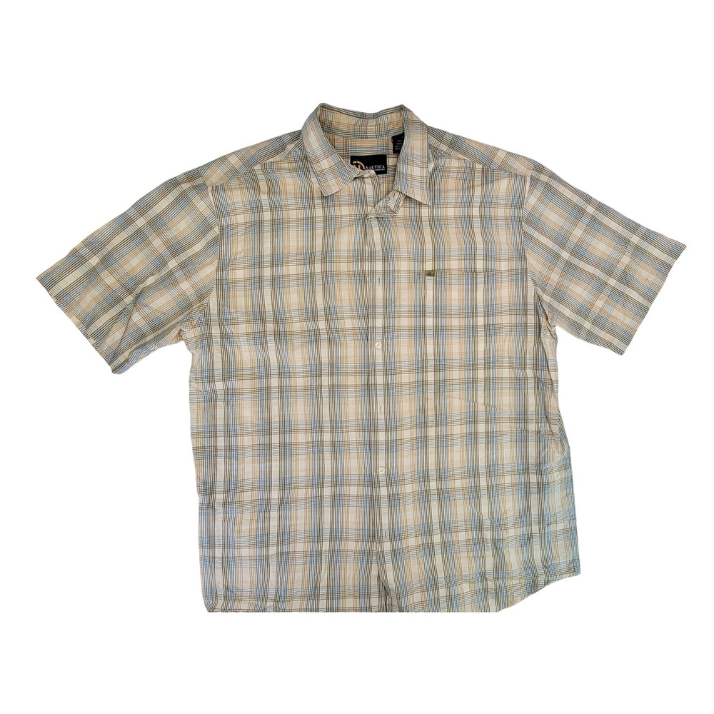 Nautica Jeans Company Mens Plaid Short Sleeve Button Up Shirt Size L